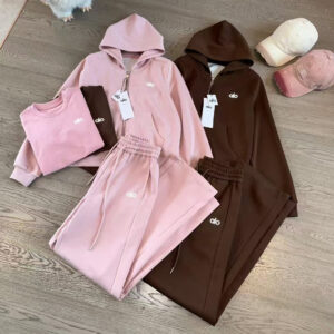 3 Piece Tracksuit Brown Pink Women's Pullover Set