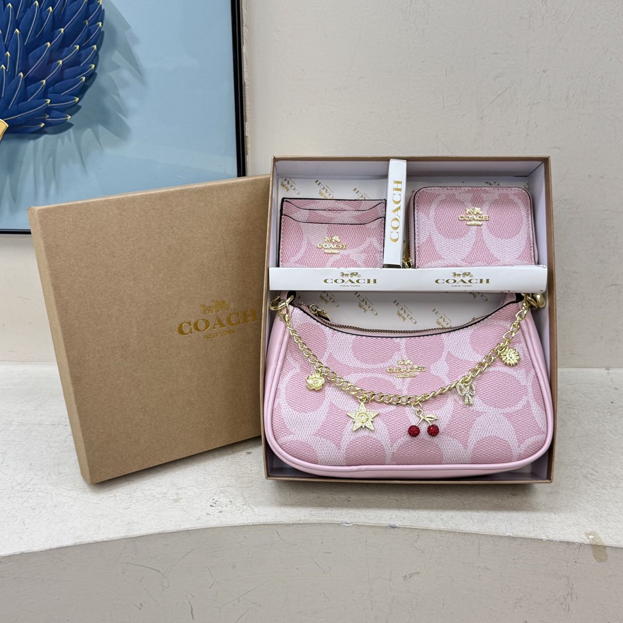 3pcs Set Signature Logo Shoulder Bag Purse Wallet Set - Image 6