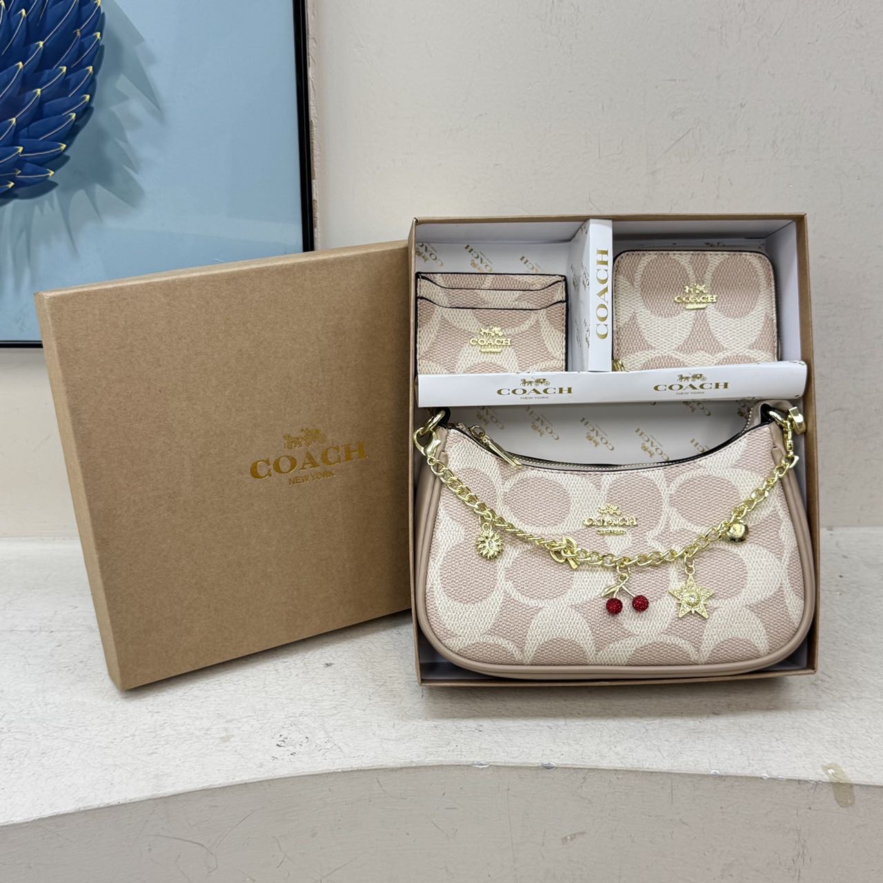 3pcs Set Signature Logo Shoulder Bag Purse Wallet Set - Image 5
