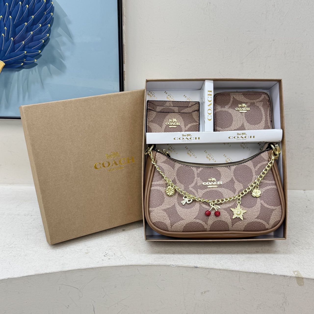 3pcs Set Signature Logo Shoulder Bag Purse Wallet Set - Image 4