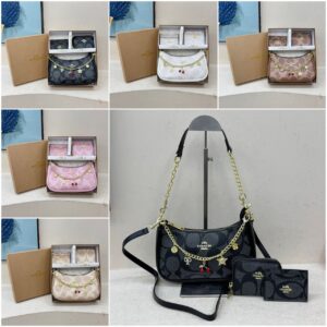 3pcs Set Signature Logo Shoulder Bag Purse Wallet Set