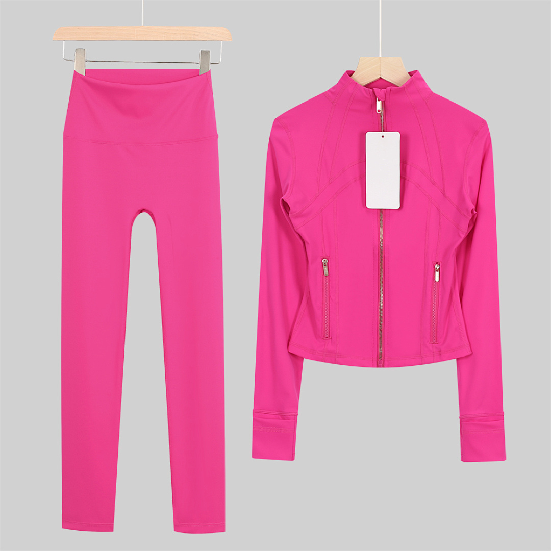 Womens Yoga Set with Gold Zipper Sports Jacket and High-waisted Pants - Image 5