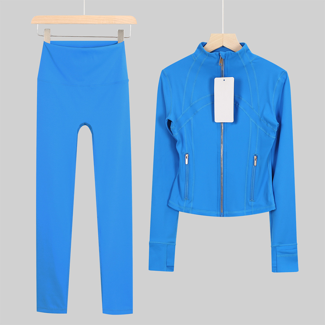 Womens Yoga Set with Gold Zipper Sports Jacket and High-waisted Pants - Image 4