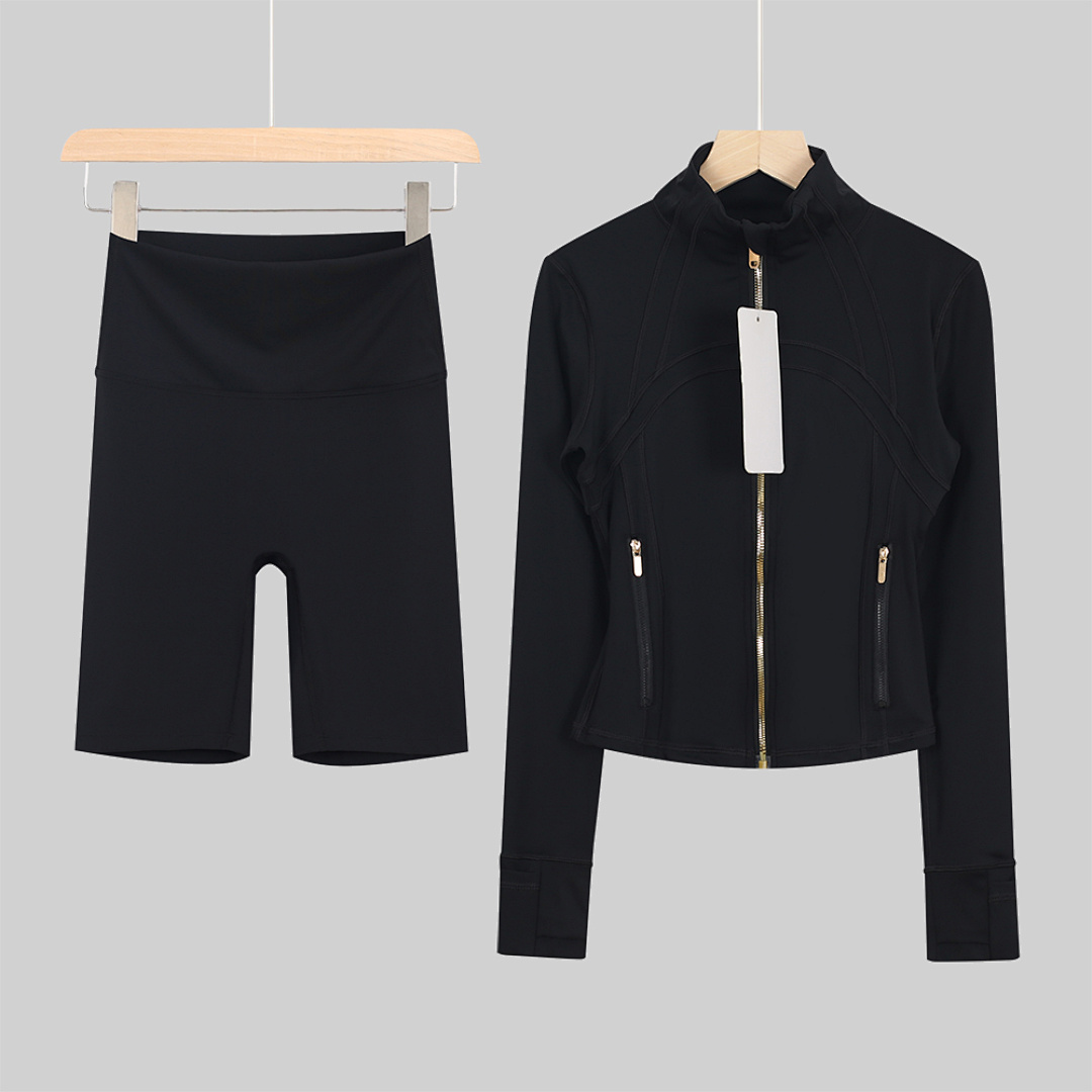 Wholesale Women's Yoga Jacket Zipper Gym Clothes Set with Polyester Floral Jacket and Pants - Image 3