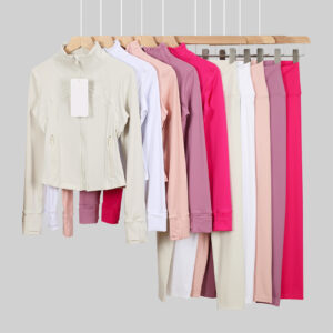 Womens Yoga Set with Gold Zipper Sports Jacket and High-waisted Pants