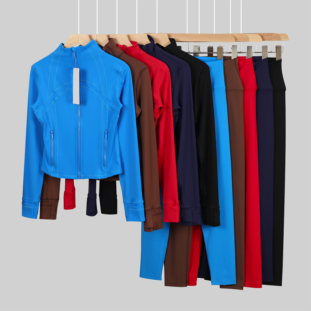 Womens Yoga Set with Gold Zipper Sports Jacket and High-waisted Pants - Image 2
